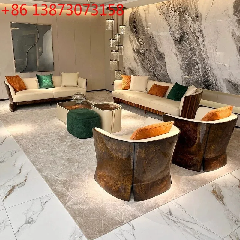 Italian light luxury leather sofa living room The same style of Galloway Villa mansion large leather sofa
Italian light luxury leather sofa living room The same style of Galloway Villa mansion large leather sofa