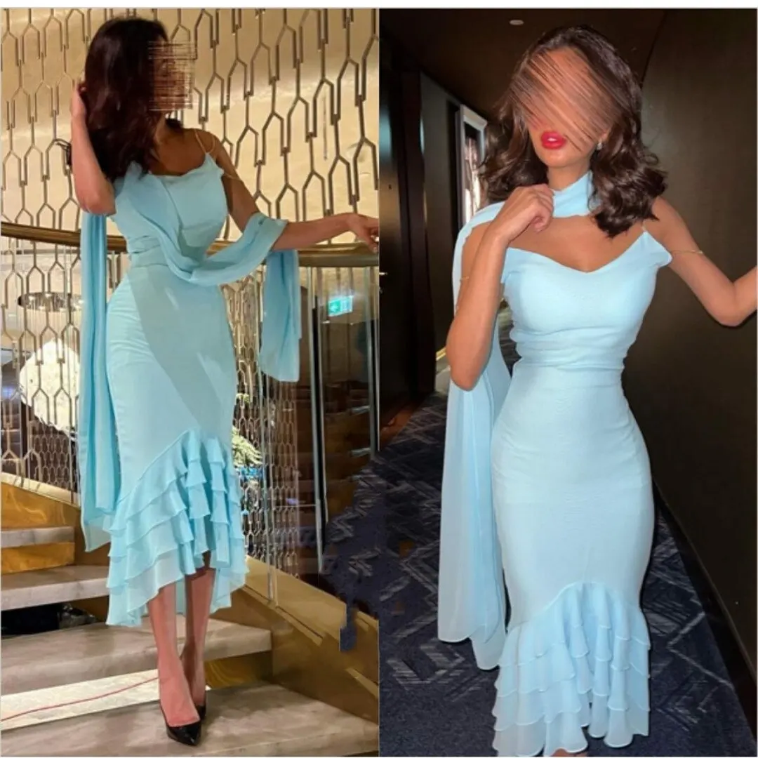 Simple Sky Blue Sheer Straps Mermaind Chiffon Ruffle Formal Occasion Prom Dresses Shawl Ankle-length Women Evening Party Dress
Simple Sky Blue Sheer Straps Mermaind Chiffon Ruffle Formal Occasion Prom Dresses Shawl Ankle-length Women Evening Party Dress