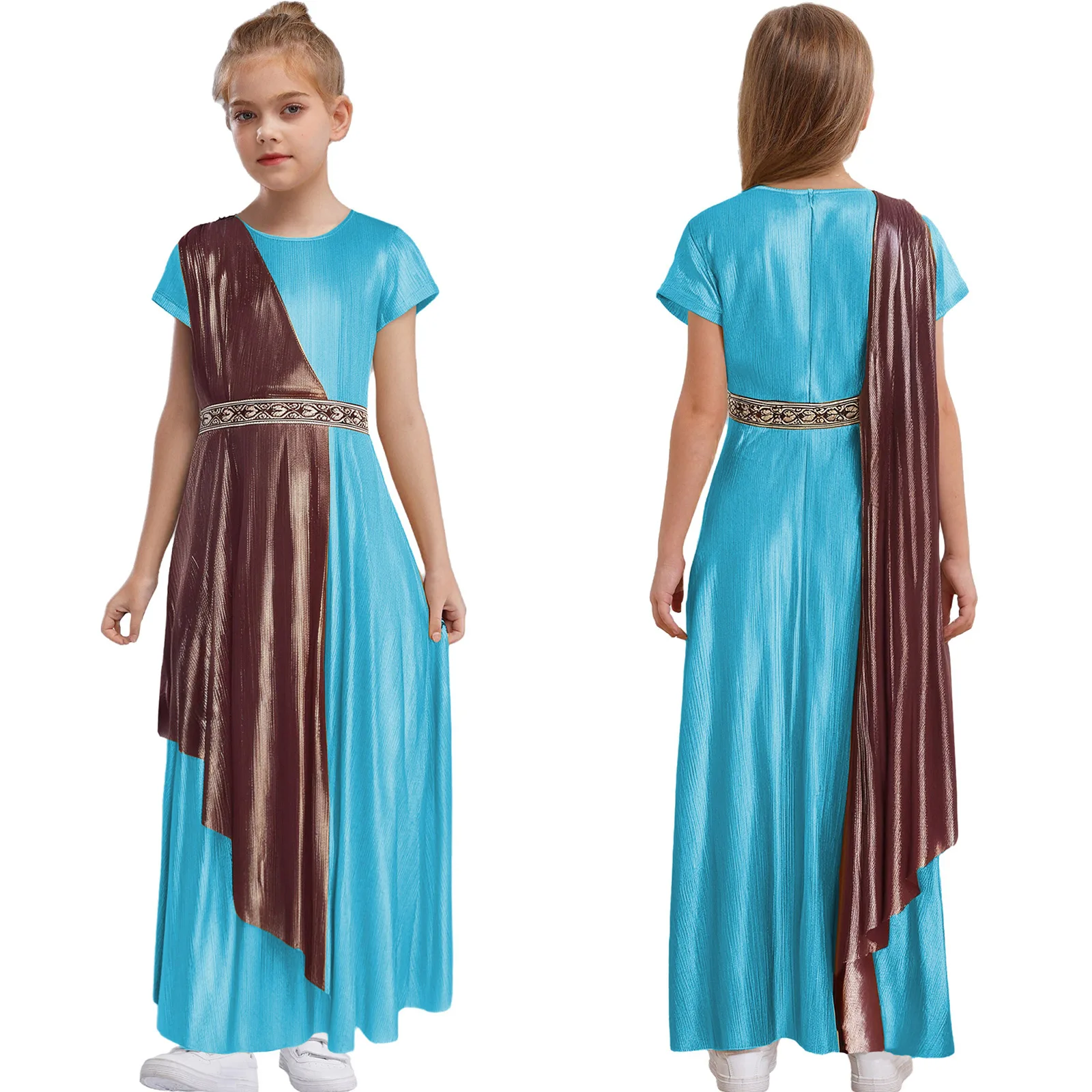 Children Girls Ancient Greece Princess Roleplay Costume Halloween Cosplay Toga Robe Crew Neck Short Sleeve Metallic Shiny Dress
Children Girls Ancient Greece Princess Roleplay Costume Halloween Cosplay Toga Robe Crew Neck Short Sleeve Metallic Shiny Dress