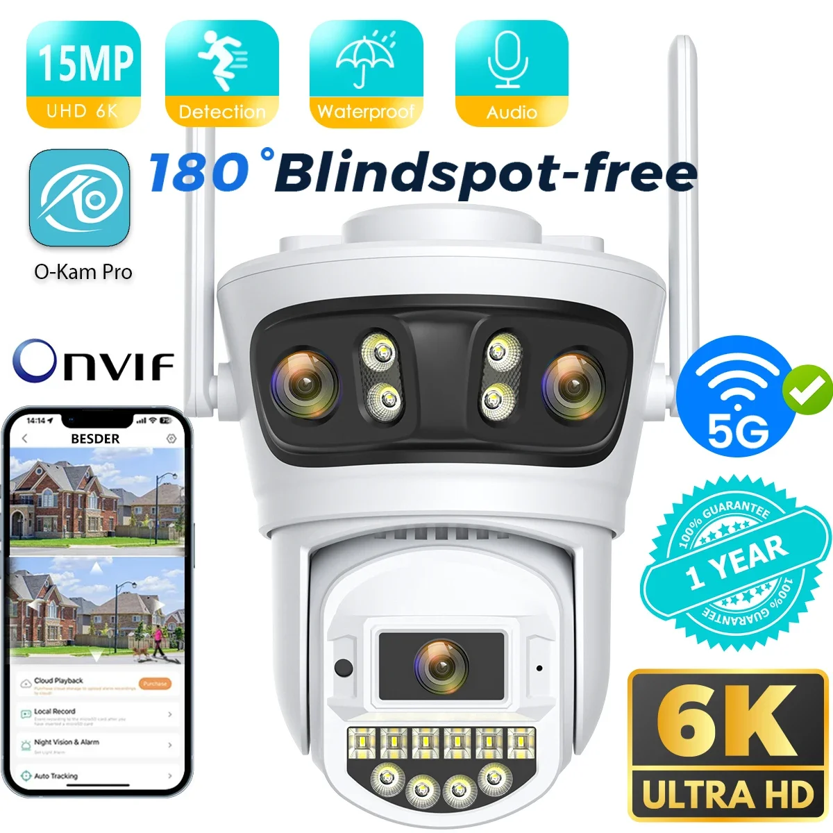 BESDER 15MP 6K PTZ Wifi Camera Three Lens Security Protection Night Vision Outdoor IP Camera CCTV Surveillance Monitor O-KAM Pro 
BESDER 15MP 6K PTZ Wifi Camera Three Lens Security Protection Night Vision Outdoor IP Camera CCTV Surveillance Monitor O-KAM Pro