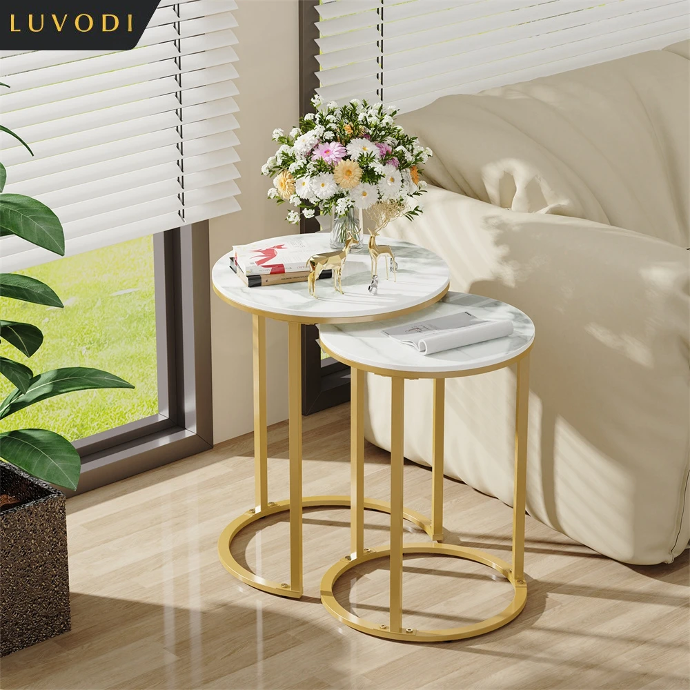 LUVODI Nesting Round Side Table Set of 2, Sintered Stone Top & Golden Metal Frame, Stacking End Tables for Living Room Bedroom
LUVODI Nesting Round Side Table Set of 2, Sintered Stone Top & Golden Metal Frame, Stacking End Tables for Living Room Bedroom