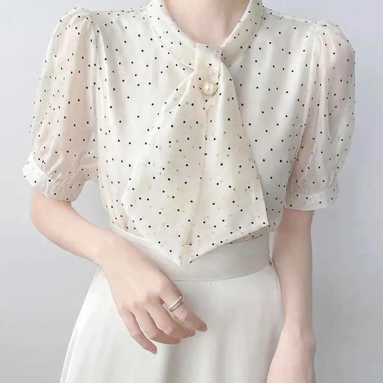 Short Sleeved Polka Dot Bow Tie Chiffon Blouse Women's New Summer French Style Top
Short Sleeved Polka Dot Bow Tie Chiffon Blouse Women's New Summer French Style Top