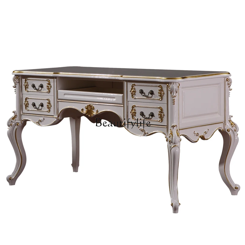 European solid wood desk white gold-painted silver oak engraved desk American luxury
European solid wood desk white gold-painted silver oak engraved desk American luxury