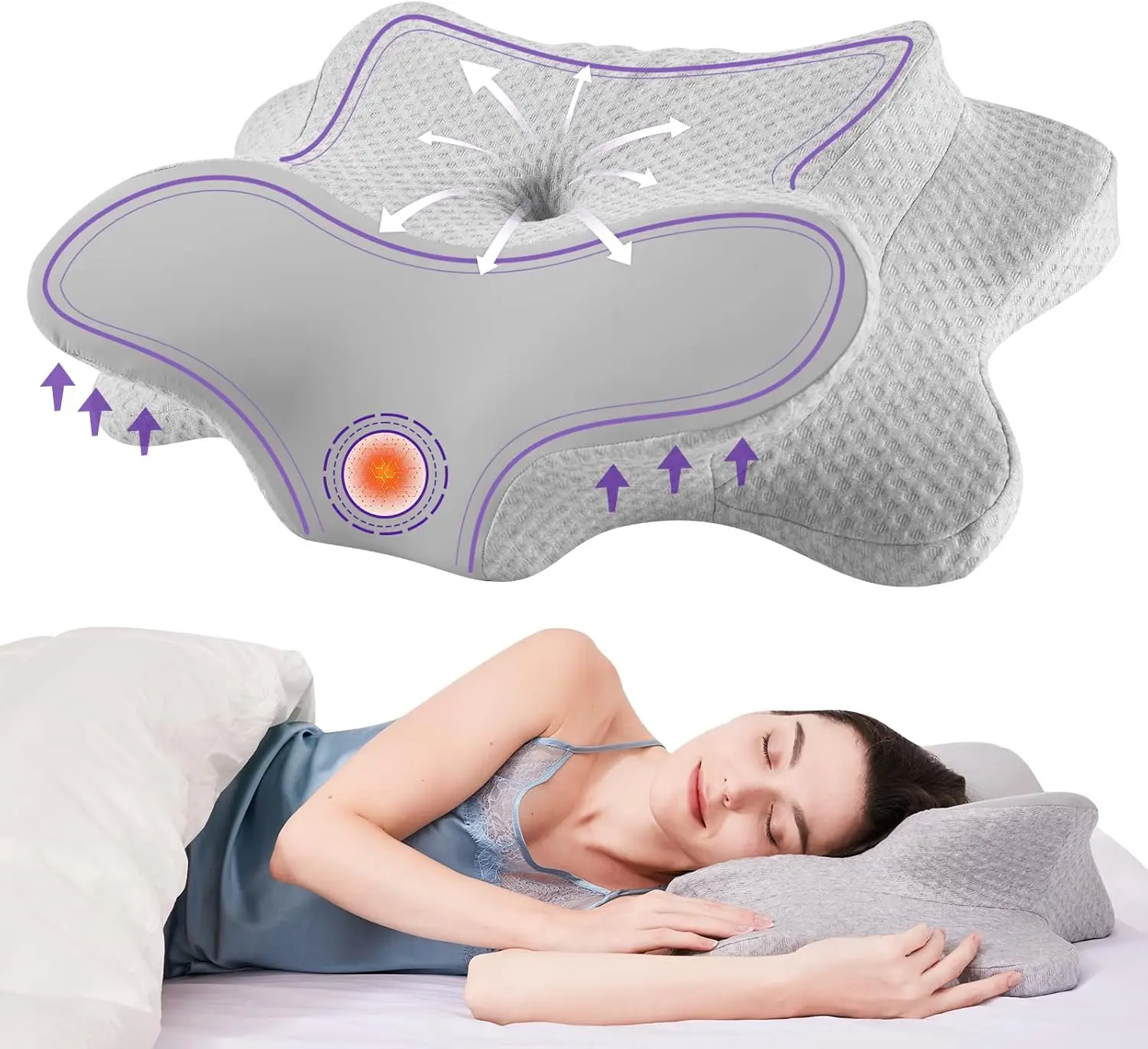 Memory Foam Cervical Pillow for Neck Pain Relief, Hollow Design Cooling Support Adjustable Cozy Sleeping Odorless Gray
Memory Foam Cervical Pillow for Neck Pain Relief, Hollow Design Cooling Support Adjustable Cozy Sleeping Odorless Gray