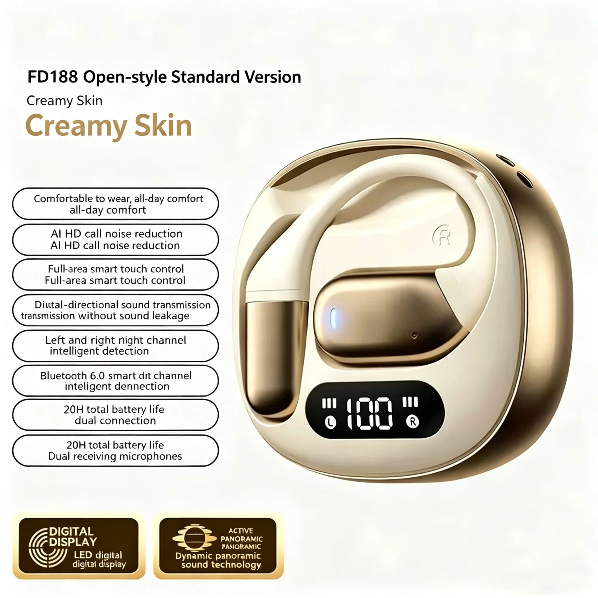Open Style Bluetooth Earphone Ear Hook Style Power Display 20 Hours Comprehensive Endurance Bluetooth 6.0 Waterproof
Open Style Bluetooth Earphone Ear Hook Style Power Display 20 Hours Comprehensive Endurance Bluetooth 6.0 Waterproof