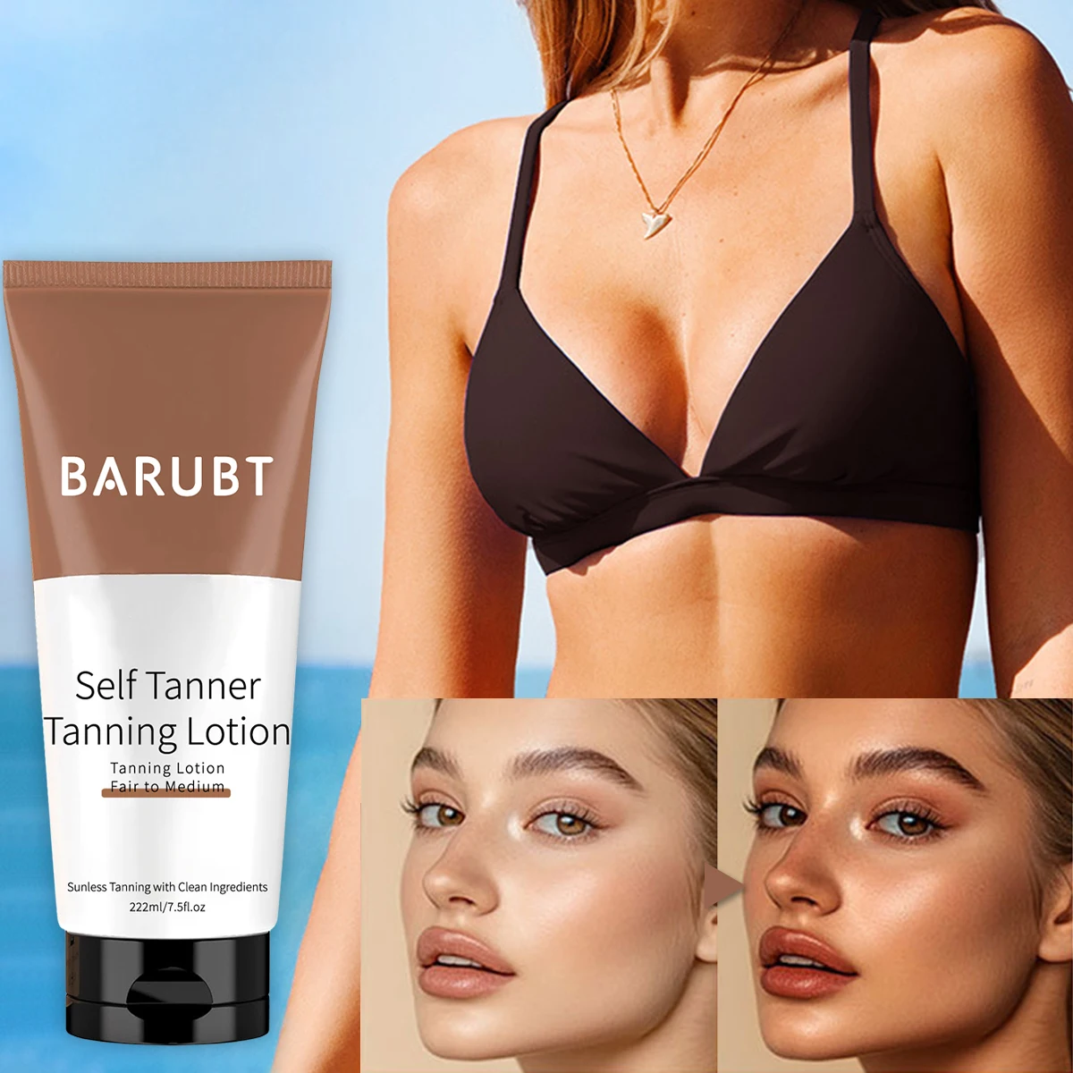 Sun-free tanning lotion - from light to moderate tanning - body tanning moisturizing and gentle odor-free natural shiny
Sun-free tanning lotion - from light to moderate tanning - body tanning moisturizing and gentle odor-free natural shiny