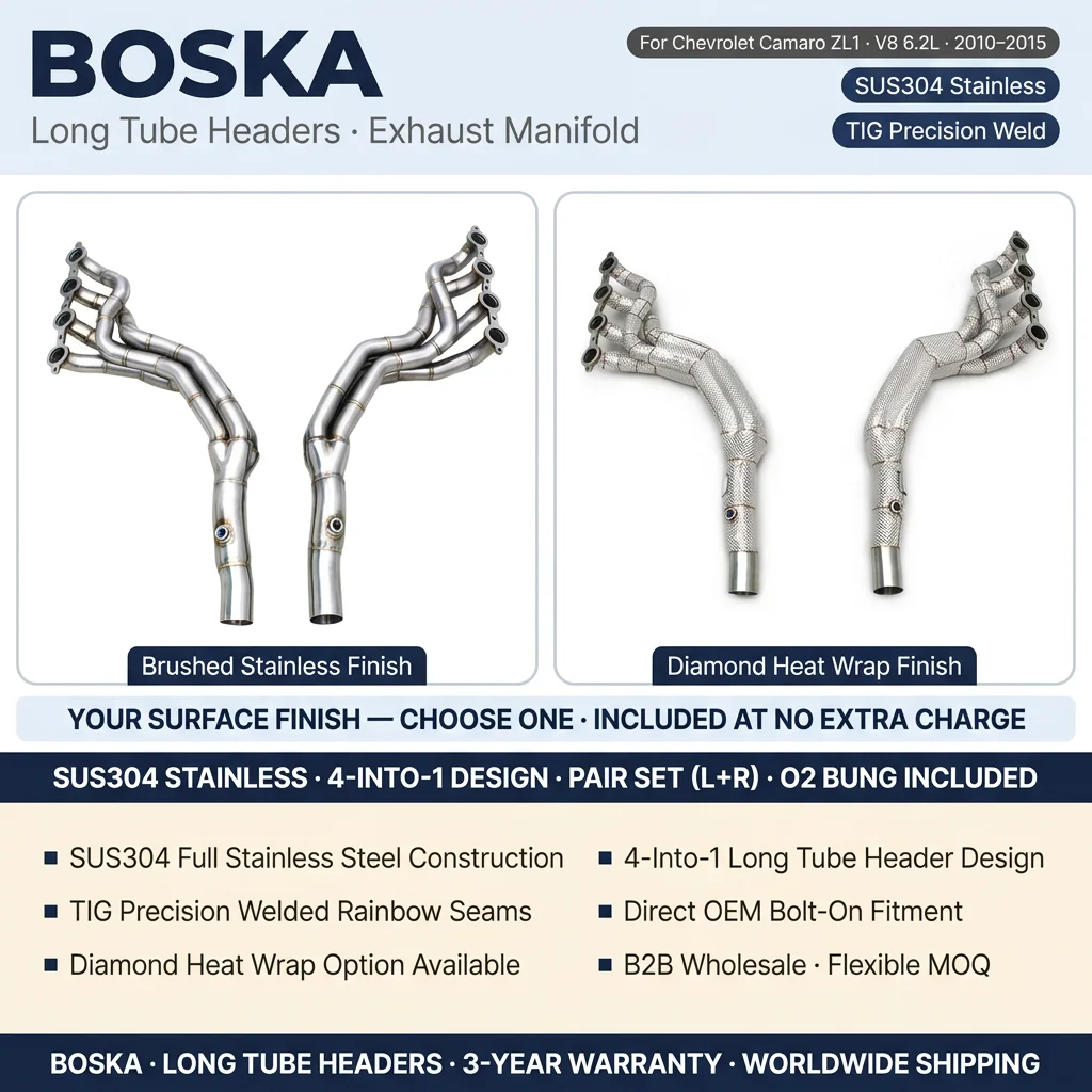 4-to-1 Long Pipe Manifold with Heat Shield, Compatible with Chevrolet Camaro ZL1 V8 6.2L 2010-2015, Stainless Steel Exhaust Pipe
4-to-1 Long Pipe Manifold with Heat Shield, Compatible with Chevrolet Camaro ZL1 V8 6.2L 2010-2015, Stainless Steel Exhaust Pipe