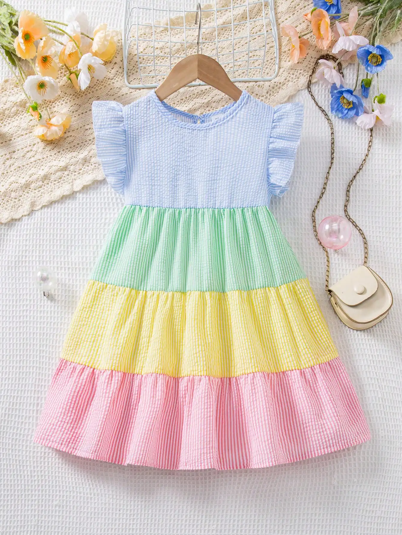 Pastel Striped Tiered Dress Round Neck Cap Sleeve Casual Summer Women Dress
Pastel Striped Tiered Dress Round Neck Cap Sleeve Casual Summer Women Dress