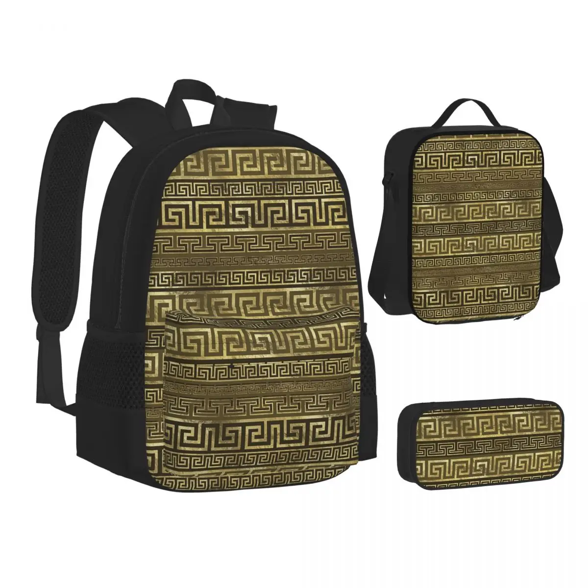 Greek Keys Meander Gold On Black Backpacks Boys Girls Bookbag School Bags Children Rucksack Lunch Bag Pen Bag Three-Piece Set
Greek Keys Meander Gold On Black Backpacks Boys Girls Bookbag School Bags Children Rucksack Lunch Bag Pen Bag Three-Piece Set