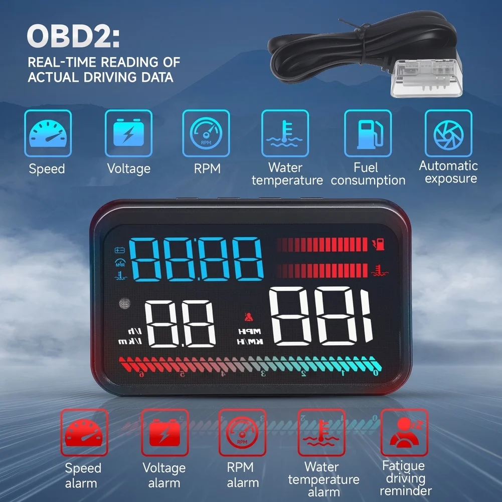 OBD2 HUD Device for Vehicles Displaying Live Speed RPM Fuel Consumption and Battery Voltage with Dedicated On Off Power Button
OBD2 HUD Device for Vehicles Displaying Live Speed RPM Fuel Consumption and Battery Voltage with Dedicated On Off Power Button