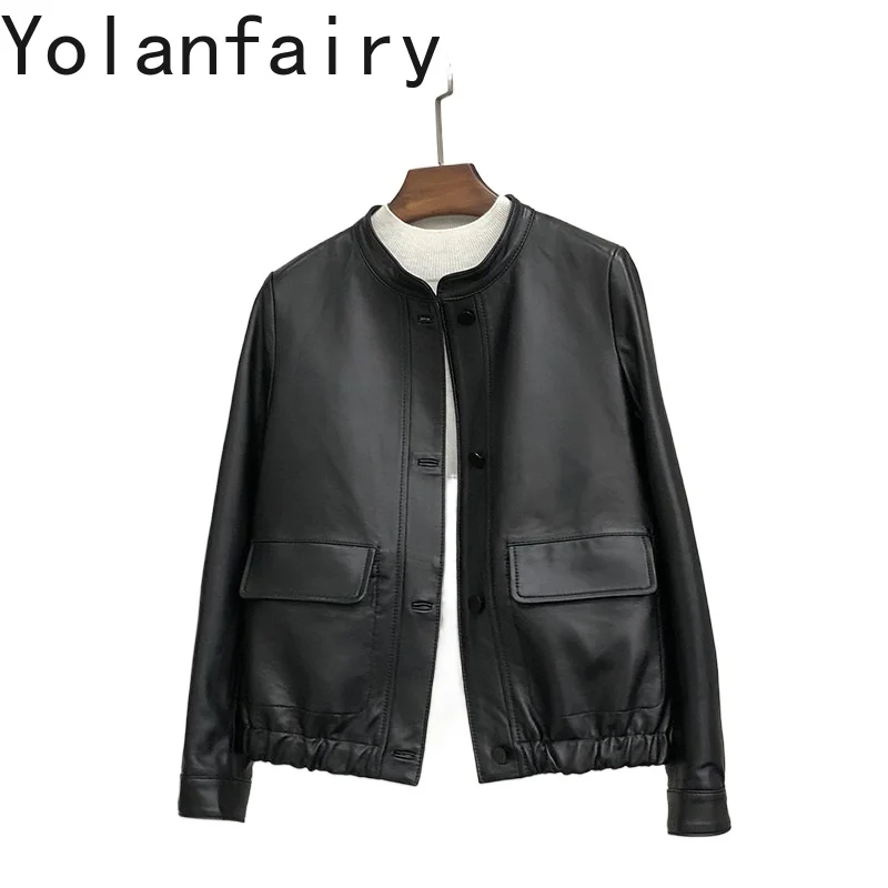 YOLANFAIRY 100% Genuine Leather Jacket Women High Quality Short Real Sheepskin Coat Woman Stand Collar Black Leather Jackets
YOLANFAIRY 100% Genuine Leather Jacket Women High Quality Short Real Sheepskin Coat Woman Stand Collar Black Leather Jackets