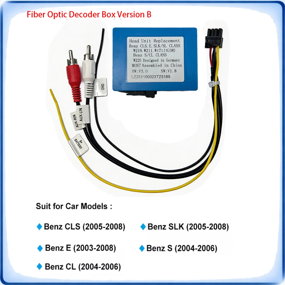 MOST Fiber Optic Decoder Box for Mercedes Benz BMW Audi Porsche ML GL R CLS E SLK S CL W211 W220 Audio System
MOST Fiber Optic Decoder Box for Mercedes Benz BMW Audi Porsche ML GL R CLS E SLK S CL W211 W220 Audio System
