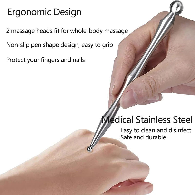 Stainless Steel Acupuncture Pen Deep Tissue Massager Dual Head Facial Reflexology Acupressure Bar for Body Meridian Relief Pain
Stainless Steel Acupuncture Pen Deep Tissue Massager Dual Head Facial Reflexology Acupressure Bar for Body Meridian Relief Pain