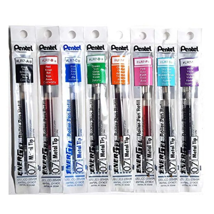 LR7 Refills for EnerGel Gel Pen, 0.7mm Metal Tip - Set of 8 Colors - Black, Blue, Red, Green, Orange, Pink, Sky Blue and Violet
LR7 Refills for EnerGel Gel Pen, 0.7mm Metal Tip - Set of 8 Colors - Black, Blue, Red, Green, Orange, Pink, Sky Blue and Violet