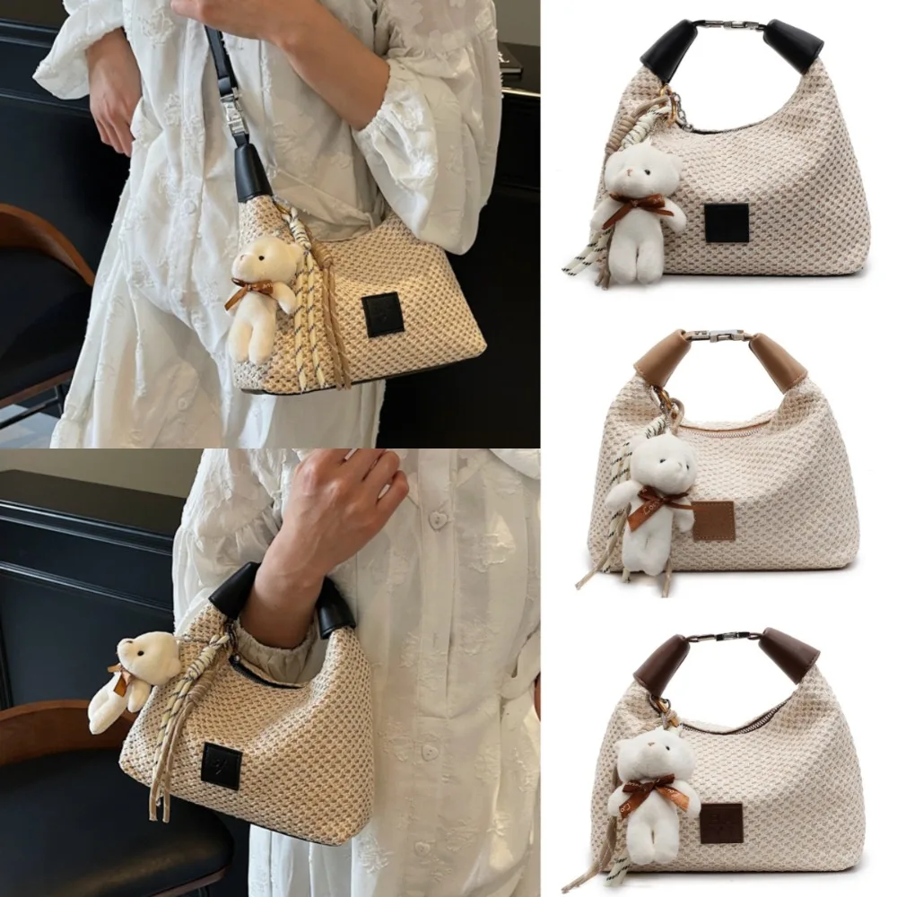 Simple Woven Style Shoulder Bag Fashion Large Capacity Straw Weaving Handag Casual Creative Crossbody Bag with Bear Pendant
Simple Woven Style Shoulder Bag Fashion Large Capacity Straw Weaving Handag Casual Creative Crossbody Bag with Bear Pendant