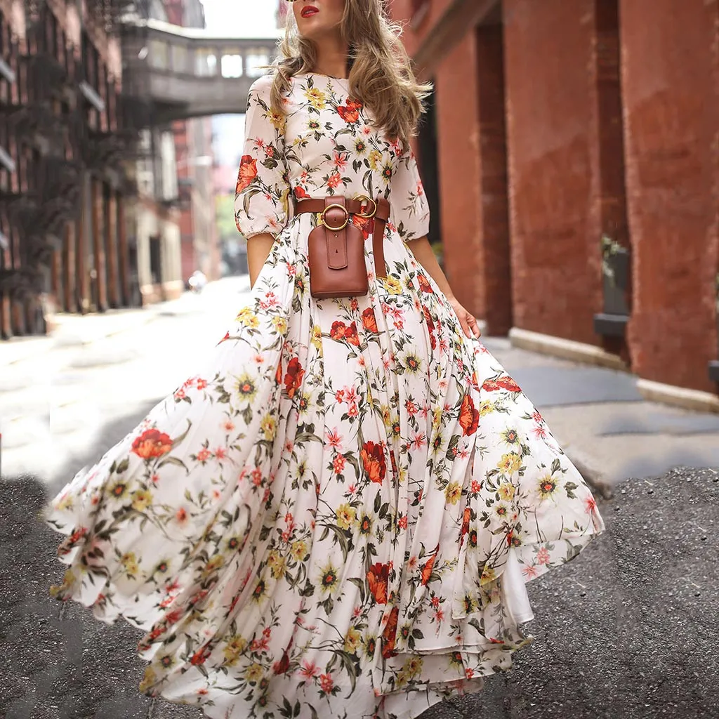 Women Summer Dress Floral Print Maxi Dresses Half Sleeve Boho Dresses Swing Holiday Long Dresses Women Clothes Free Shipping
Women Summer Dress Floral Print Maxi Dresses Half Sleeve Boho Dresses Swing Holiday Long Dresses Women Clothes Free Shipping