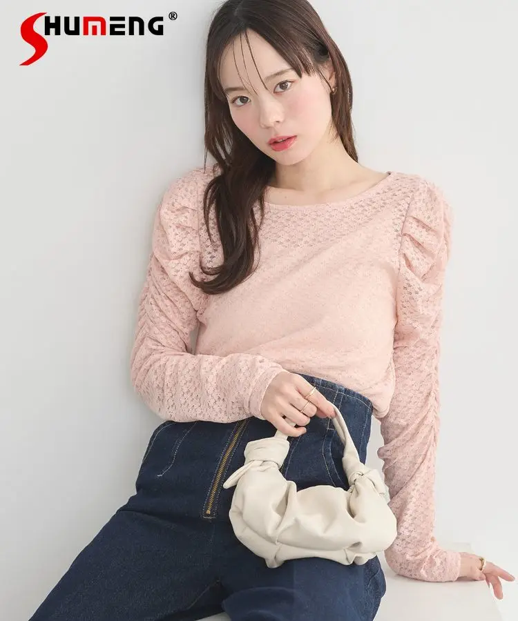 Japanese Sweet Solid Color Versatile Pink Knit Long Sleeve Top Spring and Summer New Womens Slim-Fit Lace Hollow Out Bottom Top
Japanese Sweet Solid Color Versatile Pink Knit Long Sleeve Top Spring and Summer New Womens Slim-Fit Lace Hollow Out Bottom Top