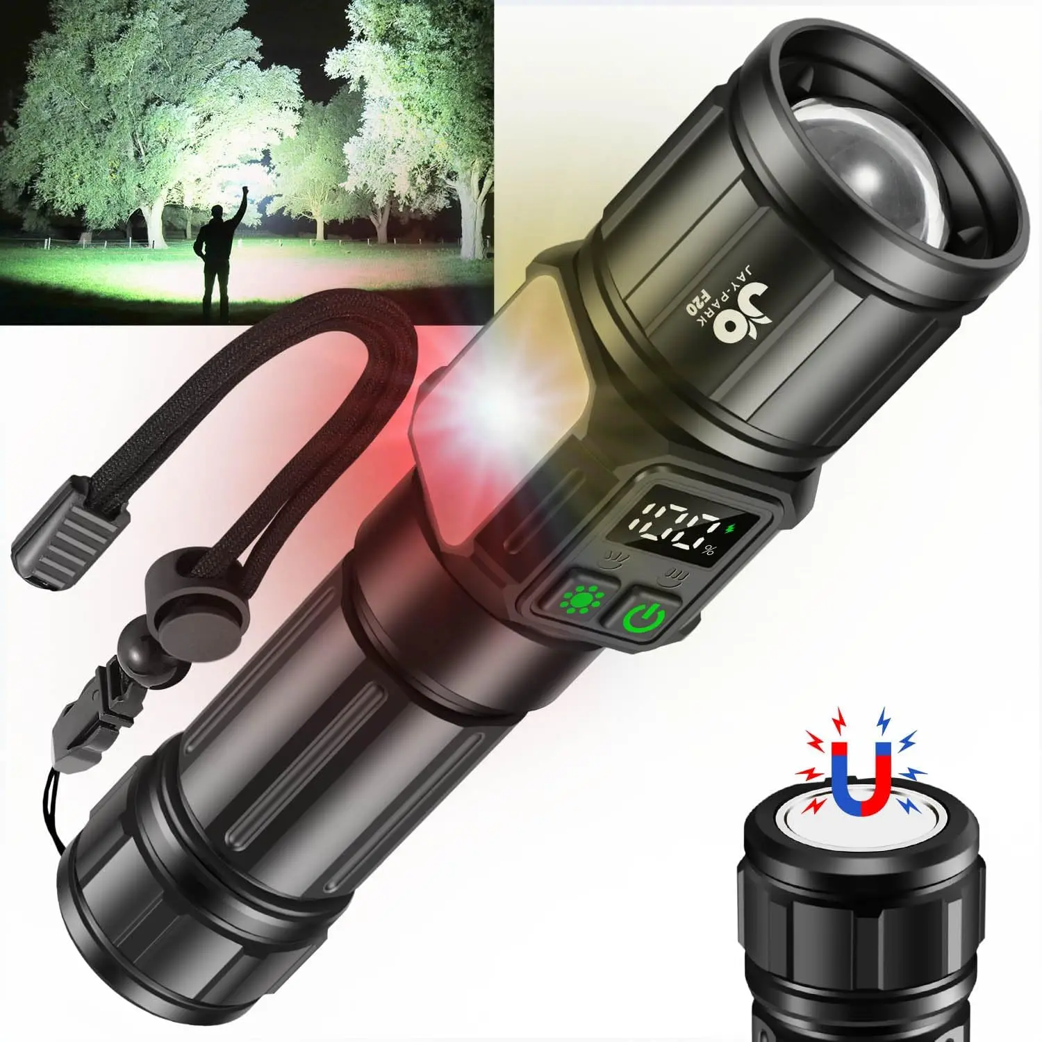 Rechargeable Flashlight 100000 Lumens, 9 Modes, Magnetic Tactical Light with 5000mAh Battery for Camping, Hiking, Dog Walking
Rechargeable Flashlight 100000 Lumens, 9 Modes, Magnetic Tactical Light with 5000mAh Battery for Camping, Hiking, Dog Walking