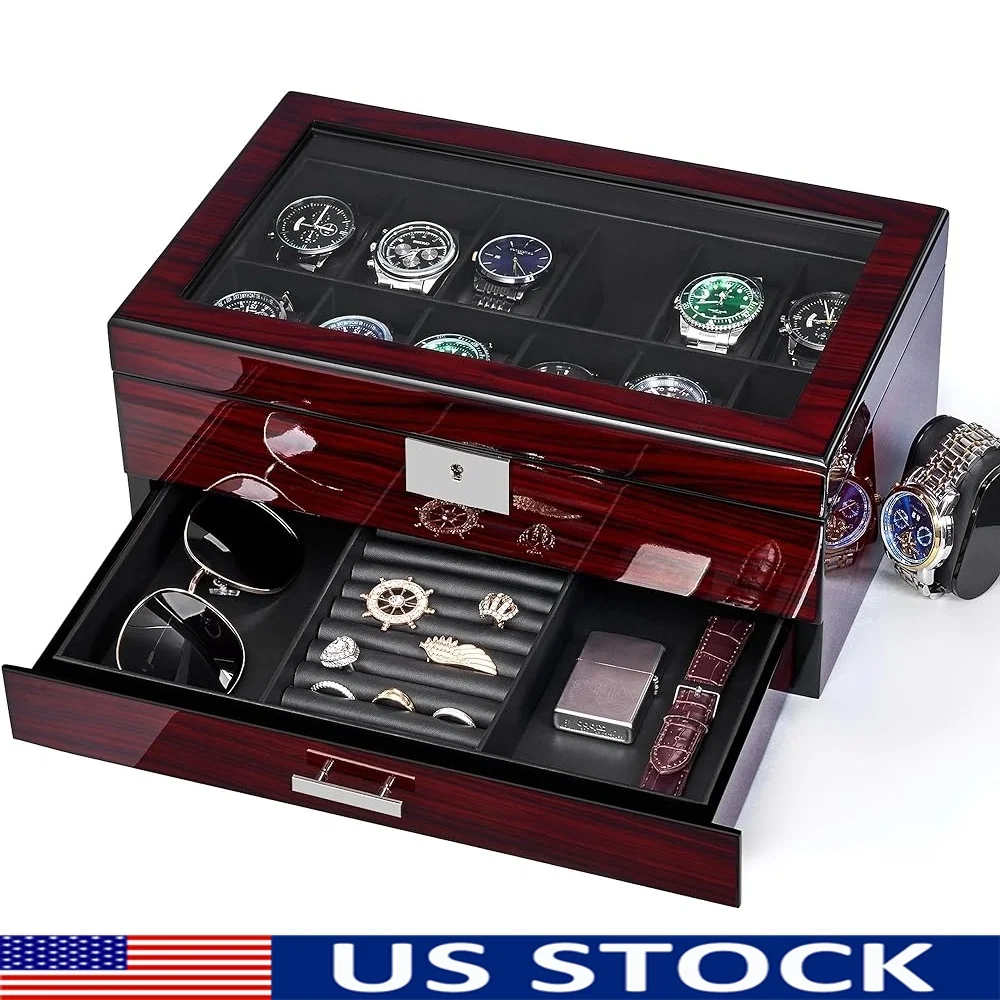 12 Slot Watch Case Men Jewelry Box Storage Organizer with Glass Lid Lock Large Capacity Watch Holder Watches and Accessories
12 Slot Watch Case Men Jewelry Box Storage Organizer with Glass Lid Lock Large Capacity Watch Holder Watches and Accessories
