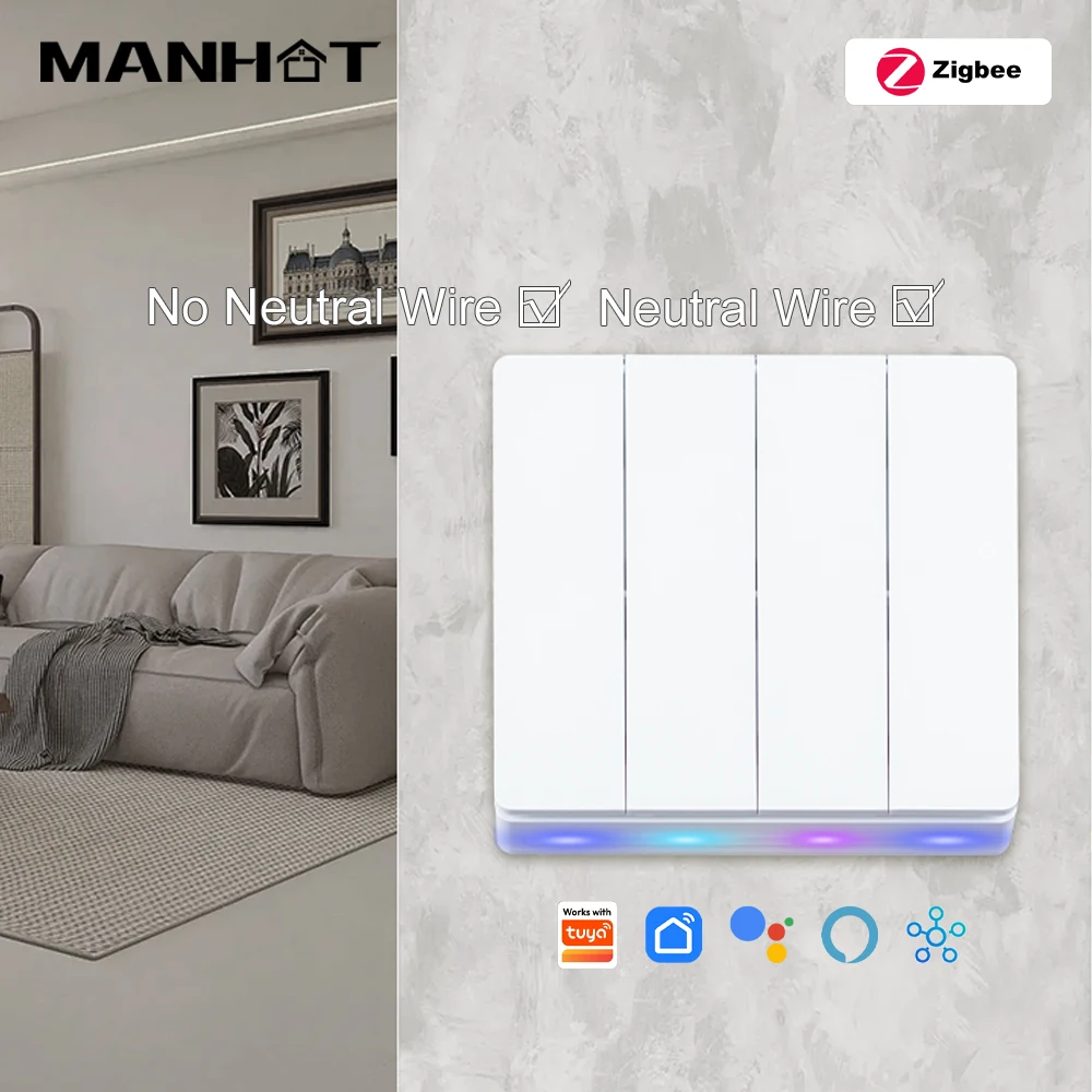 MANHOT Zigbee Smart Light Switch 1-4 Gang Neutral/No Neutral Wire Push Button Wall Switch Work With Alexa Google Home Smart Life
MANHOT Zigbee Smart Light Switch 1-4 Gang Neutral/No Neutral Wire Push Button Wall Switch Work With Alexa Google Home Smart Life