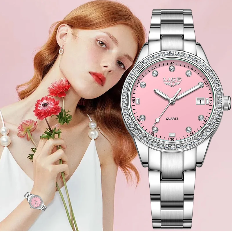 LIGE лучший бренд класса люкс кварцевые часы для женщин ретро мода простой элегантный календарь повседневные водонепроницаемые женские наручные часы с бриллиантами
LIGE лучший бренд класса люкс кварцевые часы для женщин ретро мода простой элегантный календарь повседневные водонепроницаемые женские наручные часы с бриллиантами