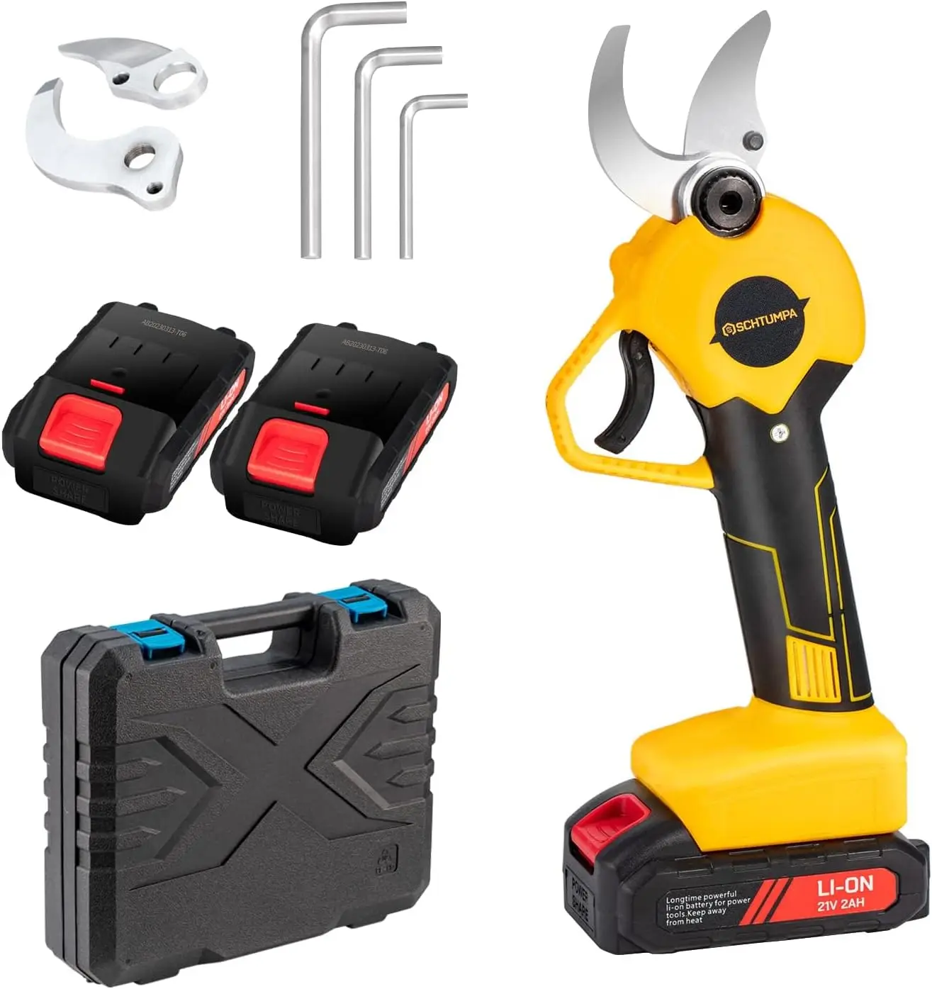 21V Electric Pruning Shears, 40mm Cutting Diameter, Heavy Duty with Replacement Blades, 2 Batteries & Charger for Gardening
21V Electric Pruning Shears, 40mm Cutting Diameter, Heavy Duty with Replacement Blades, 2 Batteries & Charger for Gardening