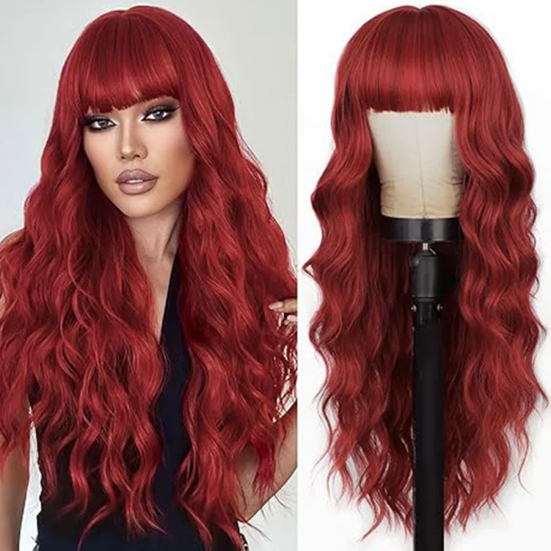 Wig with straight bangs, wavy long curly hair, synthetic fiber, multi-color headpiece
Wig with straight bangs, wavy long curly hair, synthetic fiber, multi-color headpiece