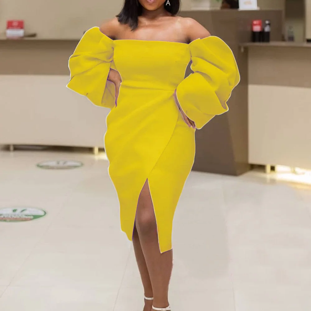 African Ladies Sexy Dresses Womens Off the Shoulder Puff Sleeve Bodycon Split Mid Calf Evening Party Dinner Vestidos Mujer Cloth
African Ladies Sexy Dresses Womens Off the Shoulder Puff Sleeve Bodycon Split Mid Calf Evening Party Dinner Vestidos Mujer Cloth