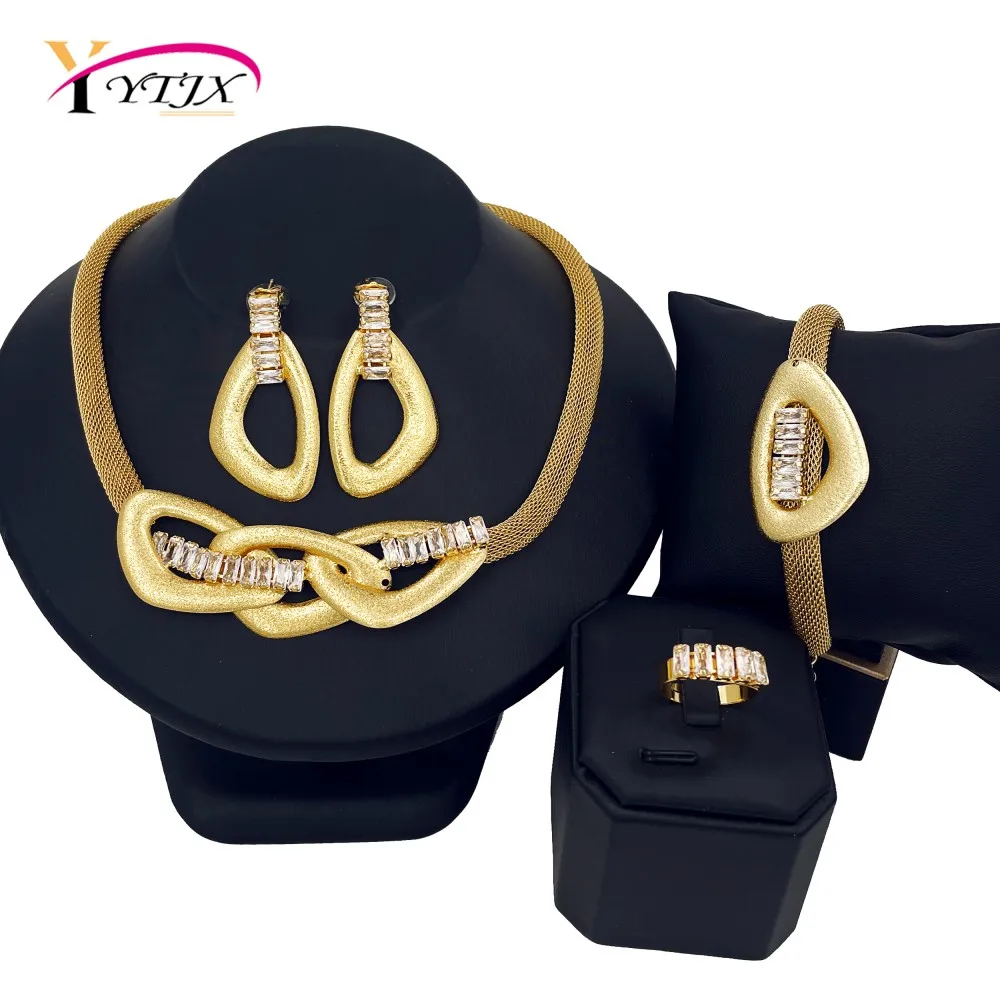YTJX Fashion Jewelry Set Chic Snake Chain Necklace Zircon Bracelet Big Earring Ring 18K Gold Plated Africal Dubai Wedding Gifts
YTJX Fashion Jewelry Set Chic Snake Chain Necklace Zircon Bracelet Big Earring Ring 18K Gold Plated Africal Dubai Wedding Gifts