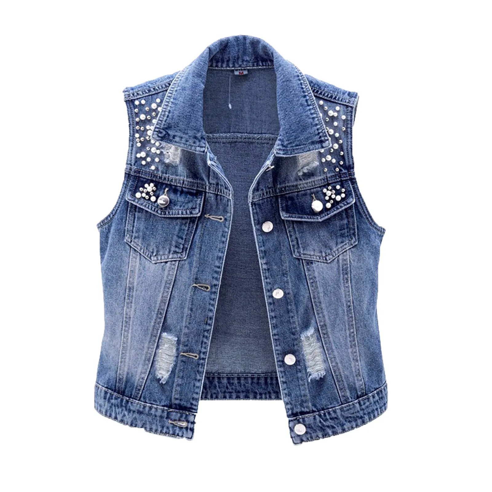 New Women Retro Denim Vest Jacket Summer Lady Fashion Sleeveless With Pearls Decoration Jean Tops Holiday Casual Vest Top
New Women Retro Denim Vest Jacket Summer Lady Fashion Sleeveless With Pearls Decoration Jean Tops Holiday Casual Vest Top