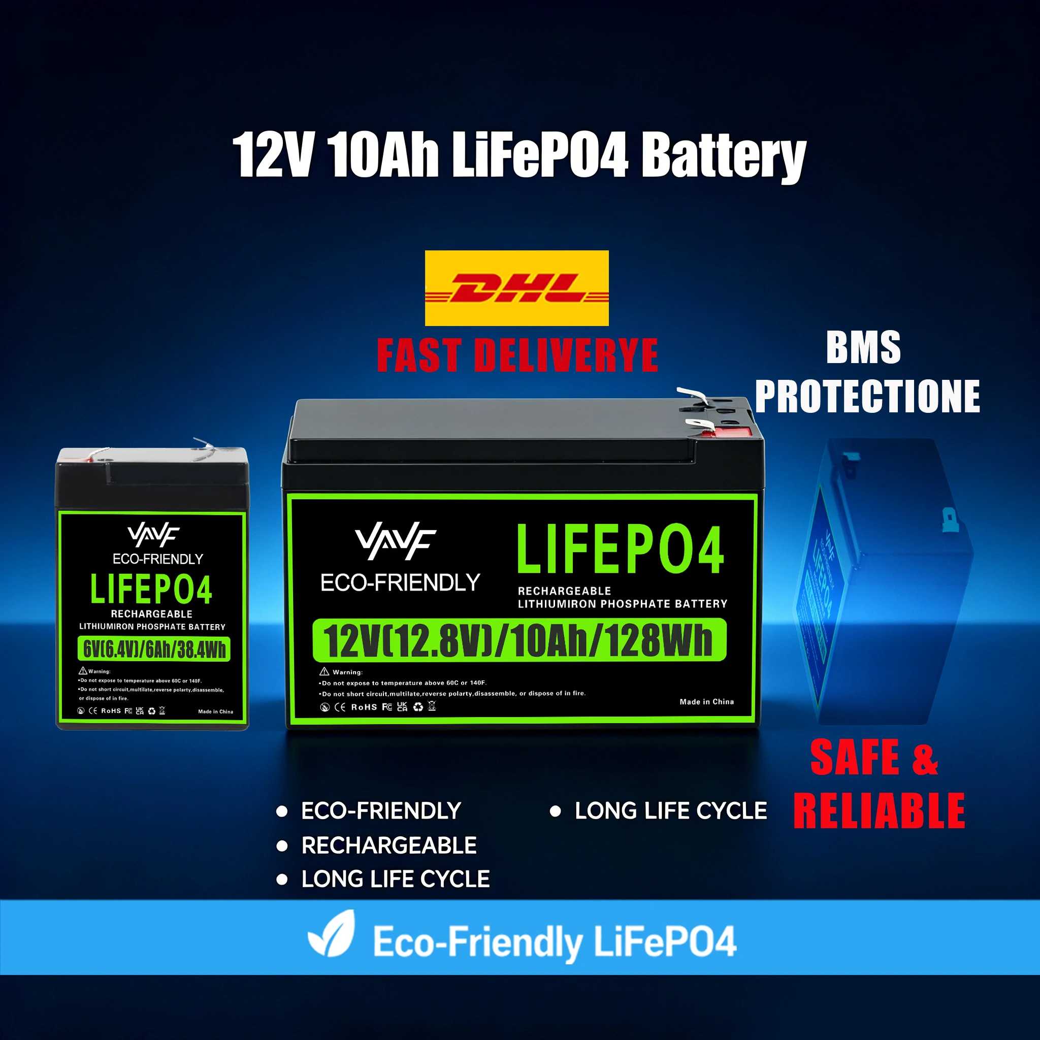 LiFePO4 Battery 12V 10000mAh Built-in Smart BMS4000+CyclesSuitable for Solar Panels,Camper Vans, Marine Crafts,Overlanding
LiFePO4 Battery 12V 10000mAh Built-in Smart BMS4000+CyclesSuitable for Solar Panels,Camper Vans, Marine Crafts,Overlanding