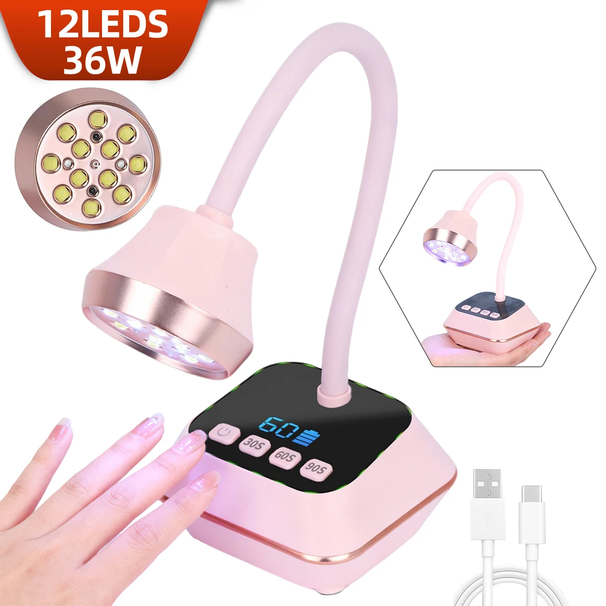 12LEDS Rechargeable UV LED Nail Lamp Mini Gel Polish Drying Lamp Goosenecks With LCD Display Cordless Quick-Drying Nail Lamp
12LEDS Rechargeable UV LED Nail Lamp Mini Gel Polish Drying Lamp Goosenecks With LCD Display Cordless Quick-Drying Nail Lamp