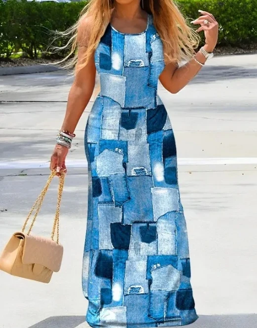 European and American women's clothing 2024 summer new fashionable printed round neck sleeveless slim fit dress
European and American women's clothing 2024 summer new fashionable printed round neck sleeveless slim fit dress