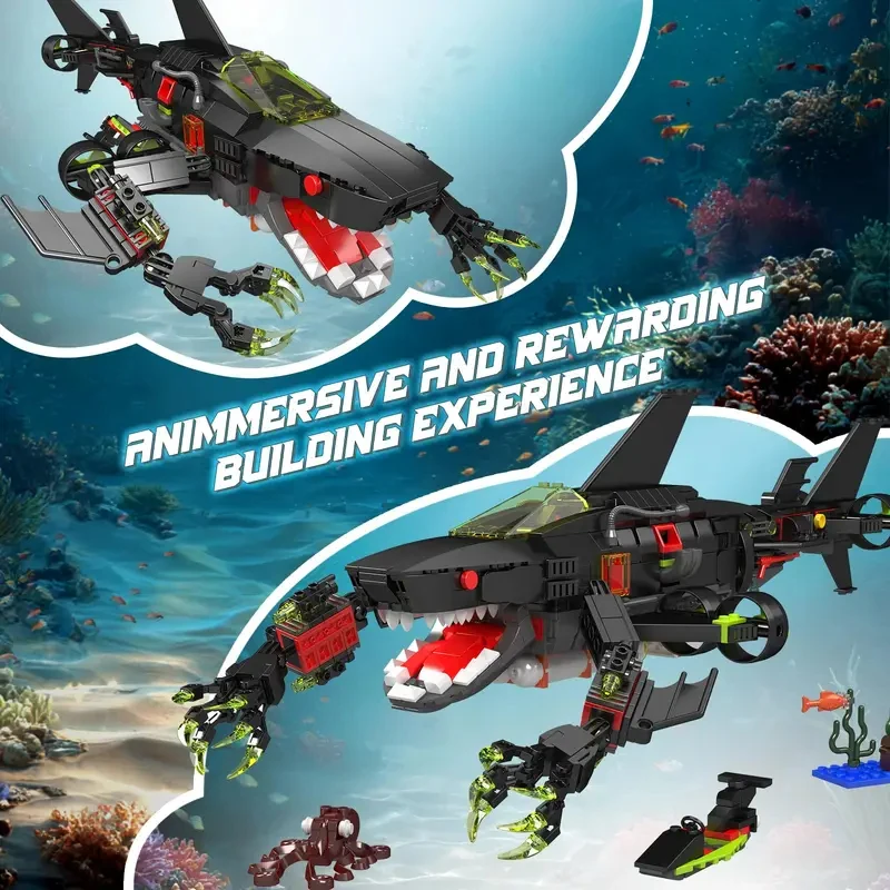 MOULD KING 10183 Creative Ideal Sea Shark 1031 Pieces Building Block Shark Submarine Toy Set for Kids Birthday
MOULD KING 10183 Creative Ideal Sea Shark 1031 Pieces Building Block Shark Submarine Toy Set for Kids Birthday
