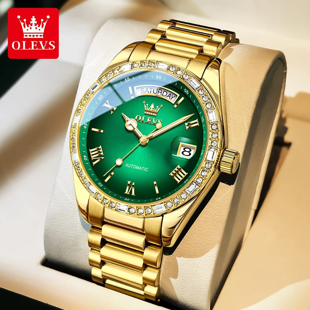 OLEVS брендовые роскошные механические часы для мужчин из нержавеющей стали, модные золотые, зеленые мужские часы с автоматической датой, водонепроницаемые мужские часы
OLEVS брендовые роскошные механические часы для мужчин из нержавеющей стали, модные золотые, зеленые мужские часы с автоматической датой, водонепроницаемые мужские часы