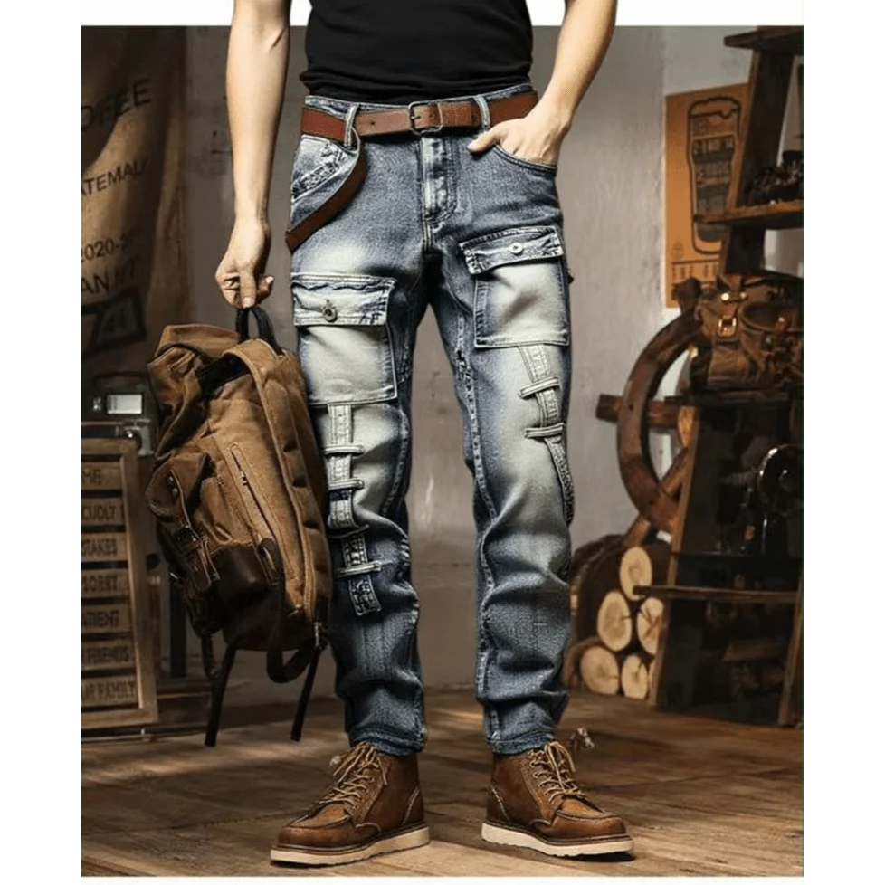 Plus-size men's jeans, stretchy multifunctional straight-leg pants, jeans for overweight men, multi-pocket work jeans
Plus-size men's jeans, stretchy multifunctional straight-leg pants, jeans for overweight men, multi-pocket work jeans