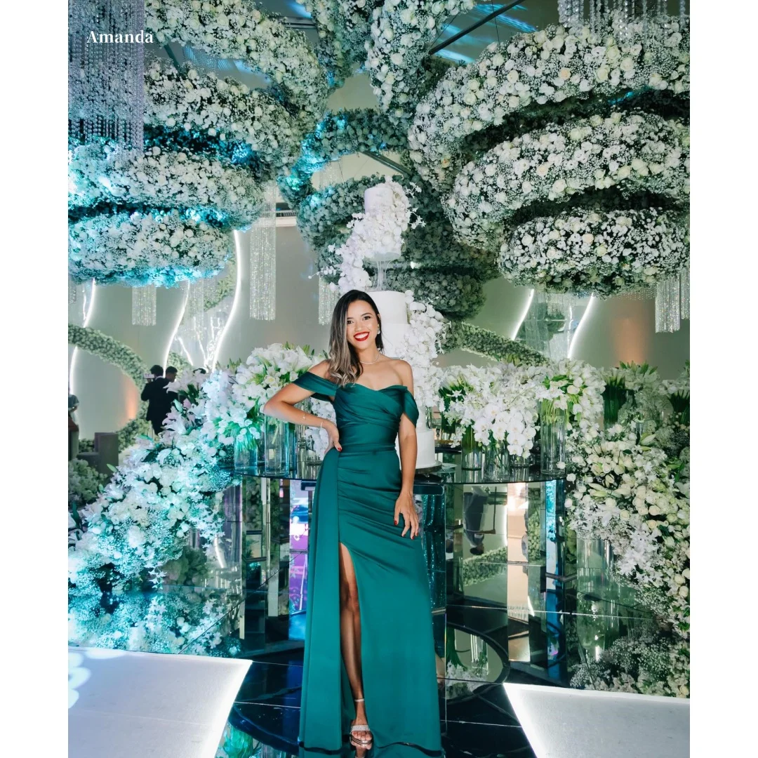 Amanda Customized Teal Off Shoulder Prom Dress with Ruched Satin Bodice and High Slit Skirt vestidos de noche Formal Evening
Amanda Customized Teal Off Shoulder Prom Dress with Ruched Satin Bodice and High Slit Skirt vestidos de noche Formal Evening
