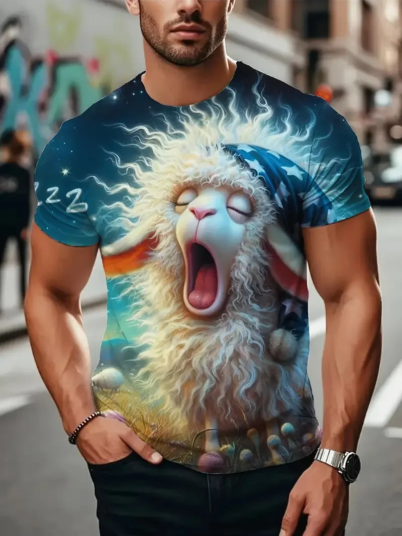 Футболка с забавным принтом овцы для мужчин, летняя футболка с круглым вырезом, повседневная одежда, креативные футболки, топ, повседневные футболки, верхняя уличная одежда 
Футболка с забавным принтом овцы для мужчин, летняя футболка с круглым вырезом, повседневная одежда, креативные футболки, топ, повседневные футболки, верхняя уличная одежда