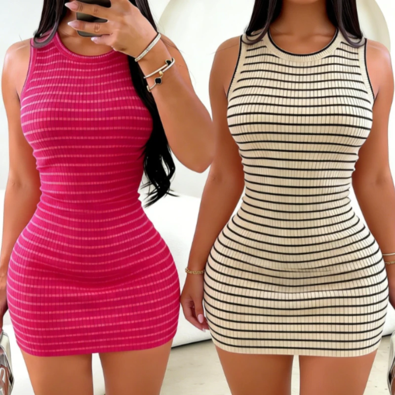 Women's Hot Pink Stripe Sleeveless Sundress O Neck Stretchy Ribbed Knit Bodycon Mini Dress Casual Party Clubwear Dress Vestidos
Women's Hot Pink Stripe Sleeveless Sundress O Neck Stretchy Ribbed Knit Bodycon Mini Dress Casual Party Clubwear Dress Vestidos