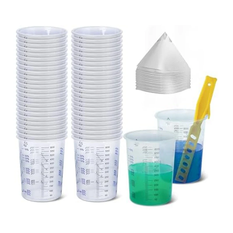 20 Oz (600 Ml) Measuring Cup 48 Cups And 50 Sheets Of Filter Paper, 1 Paint Stir Stick, For Paint Mixing, Resin
20 Oz (600 Ml) Measuring Cup 48 Cups And 50 Sheets Of Filter Paper, 1 Paint Stir Stick, For Paint Mixing, Resin