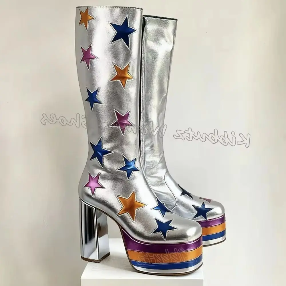 Сапоги до колена со звездами, элегантные лаконичные сапоги на платформе с круглым носком на массивном каблуке, кожаные разноцветные модные новые сексуальные туфли для девочек
Сапоги до колена со звездами, элегантные лаконичные сапоги на платформе с круглым носком на массивном каблуке, кожаные разноцветные модные новые сексуальные туфли для девочек