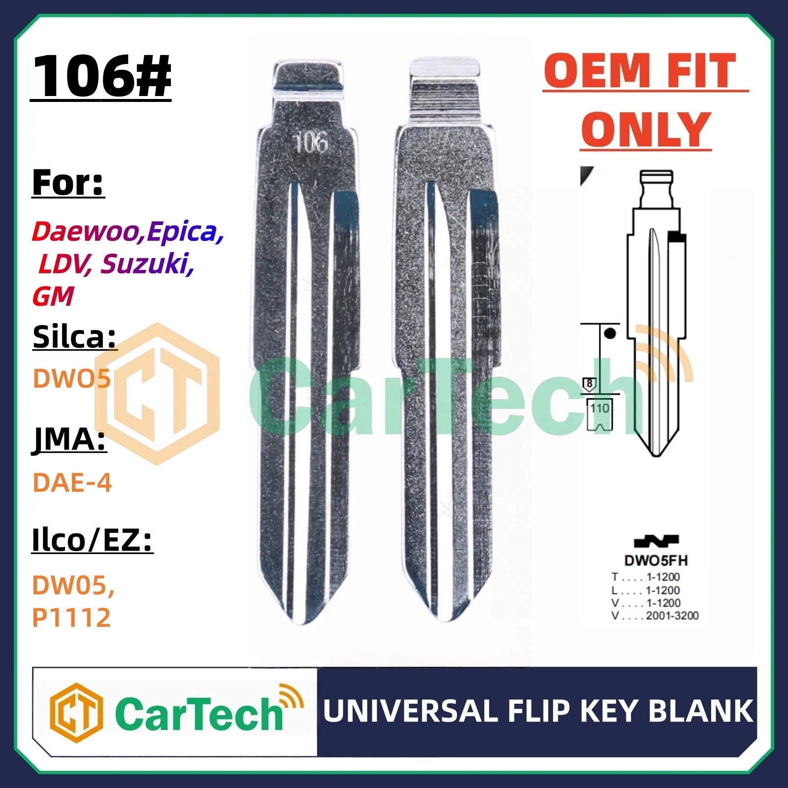 Cartech 106# OEM Style Uncut Blank Key Blade Replacement for Daewoo Holden Suzuki GM Original Remote Key DWO5 DAE-4 P1112
Cartech 106# OEM Style Uncut Blank Key Blade Replacement for Daewoo Holden Suzuki GM Original Remote Key DWO5 DAE-4 P1112