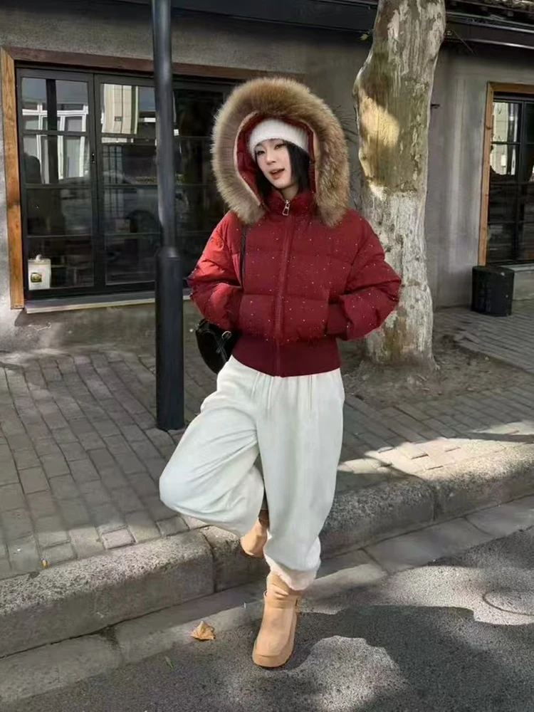 Winter Diamond Natural Fur Collar Down Jacket Women White Duck Down Zipper Parker Outwears Female Thicken Warm Hooded Jackets
Winter Diamond Natural Fur Collar Down Jacket Women White Duck Down Zipper Parker Outwears Female Thicken Warm Hooded Jackets