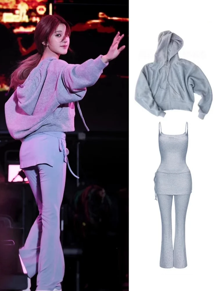 Exjr Zhao Women's Zipper Hoodie Yoga Set Butt Covering Micro Flared Pants Grey Autumn Winter Fashion Comfortable Cotton
Exjr Zhao Women's Zipper Hoodie Yoga Set Butt Covering Micro Flared Pants Grey Autumn Winter Fashion Comfortable Cotton
