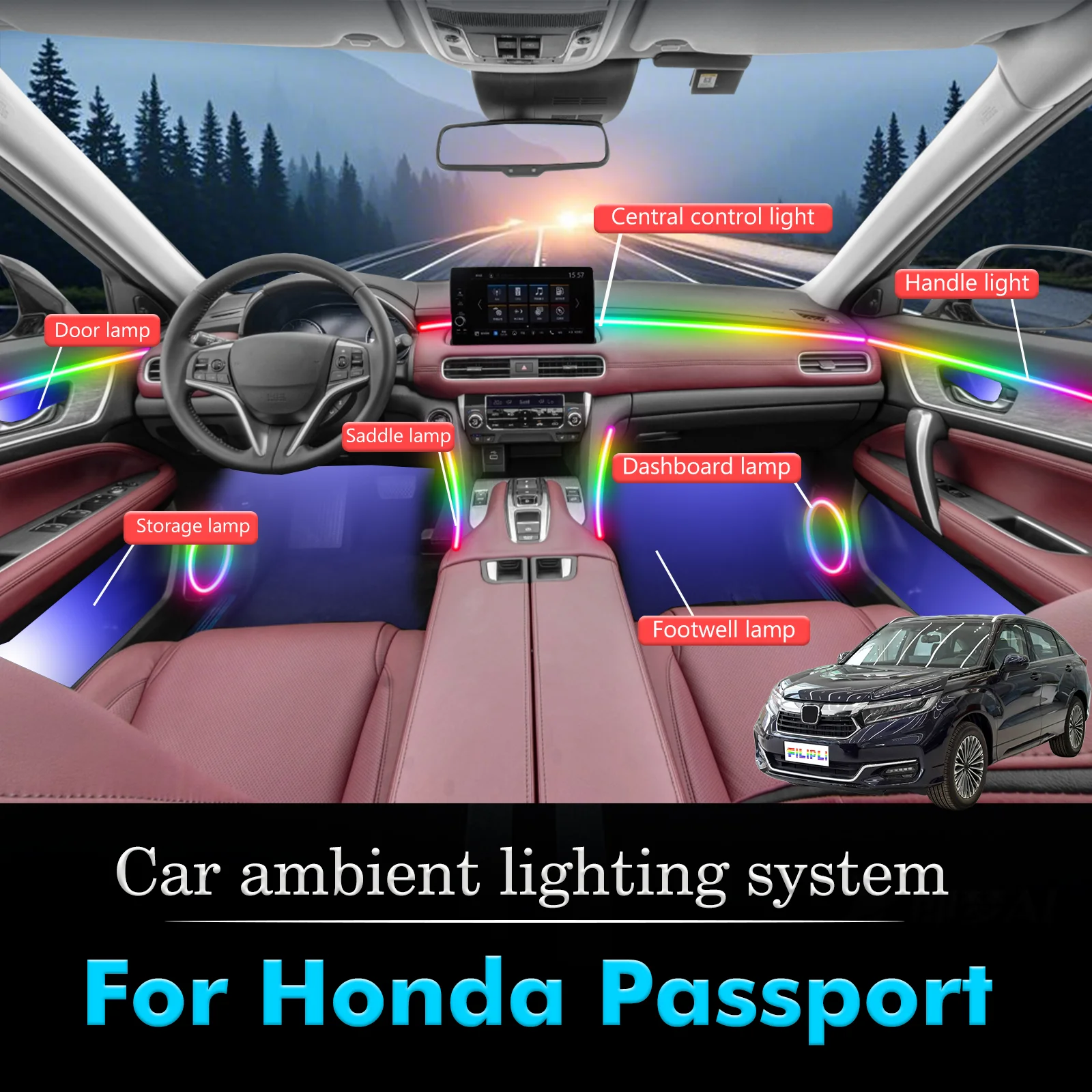 For Honda Passport Car Interior Decorative Ambient Light RGB 64-Color LED Smart Remote Control Energy Saving Lamp Kit
For Honda Passport Car Interior Decorative Ambient Light RGB 64-Color LED Smart Remote Control Energy Saving Lamp Kit