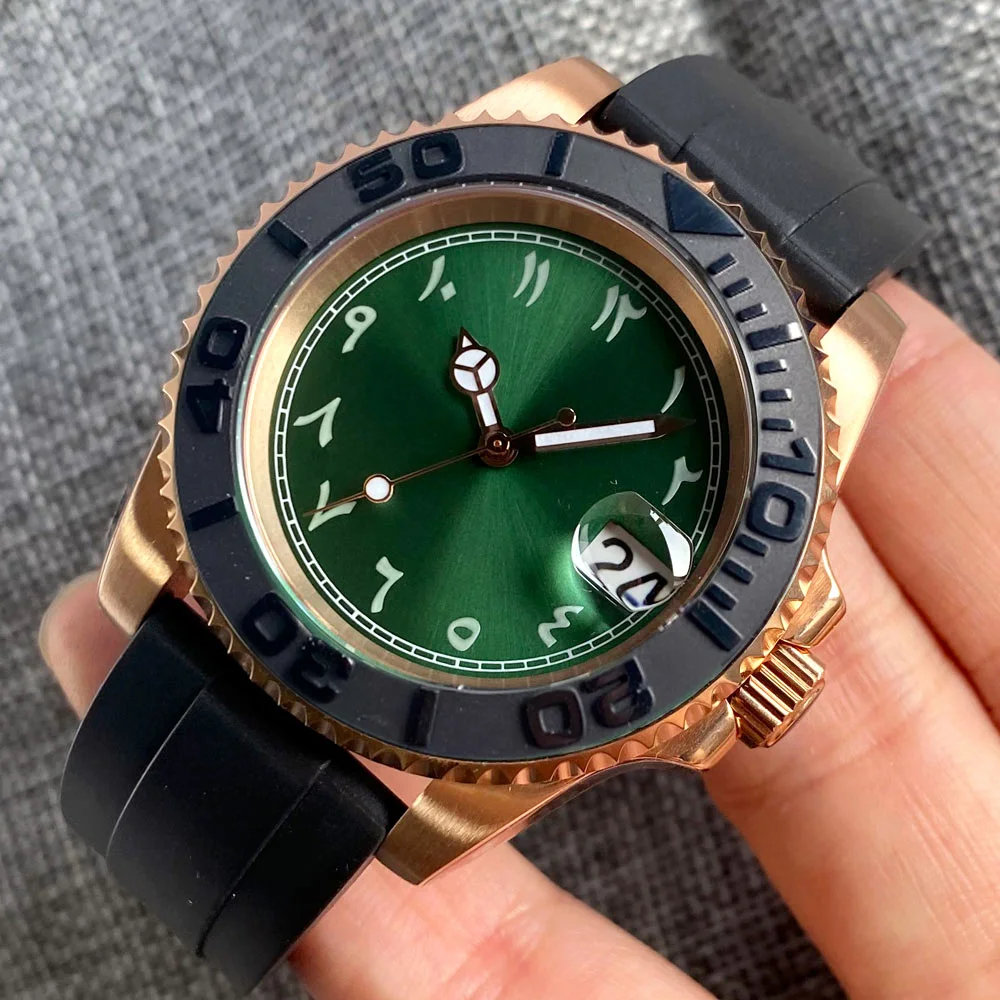 200M Waterproof SUB Rose Gold NH35A Mechanical Watch for Men Sunburst Green Flat End Silicone Strap 120Clicks Bezel Sport Clock
200M Waterproof SUB Rose Gold NH35A Mechanical Watch for Men Sunburst Green Flat End Silicone Strap 120Clicks Bezel Sport Clock