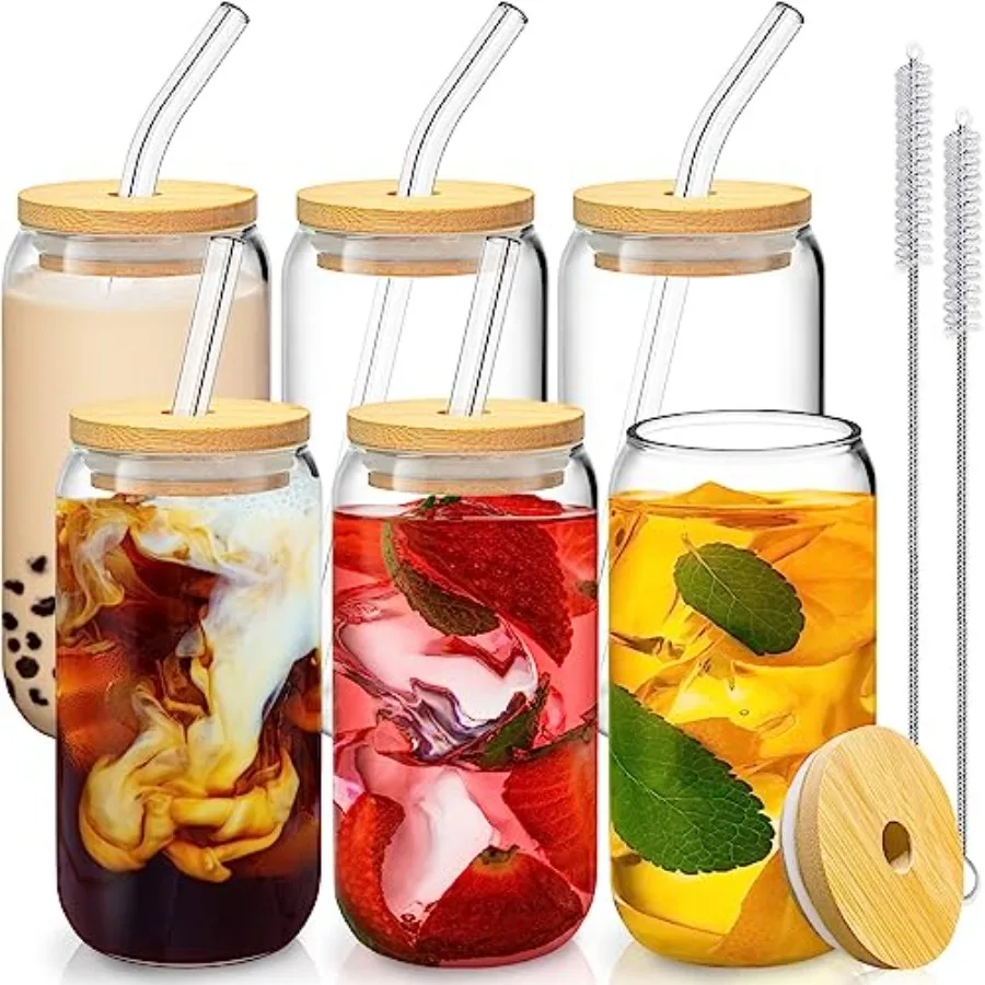 16 Oz Drinking Glasses with Bamboo Lids and Glass Straw - 6 Pcs Glass Cups Beer Ice Coffee Glasses Cute Aesthetic Cup Great for
16 Oz Drinking Glasses with Bamboo Lids and Glass Straw - 6 Pcs Glass Cups Beer Ice Coffee Glasses Cute Aesthetic Cup Great for