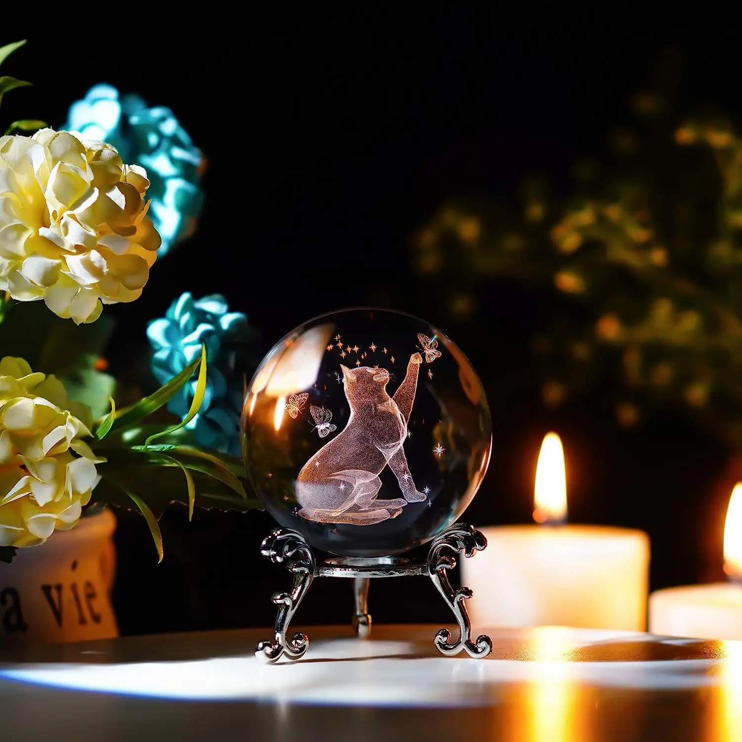 H&D 60mm 3D Crystal Ball Laser Engraved Glass Cat Figurine Collectibles Paperweight Home Art Decor Glass Sphere with Stand
H&D 60mm 3D Crystal Ball Laser Engraved Glass Cat Figurine Collectibles Paperweight Home Art Decor Glass Sphere with Stand
