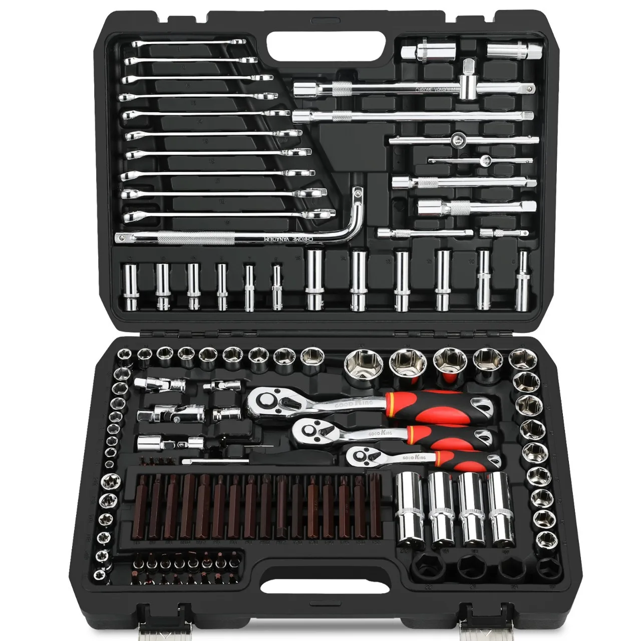 Suitable for GOODKING auto repair tool set zinc alloy handle 128 pieces tool large, medium and small fly long batch long sleeve
Suitable for GOODKING auto repair tool set zinc alloy handle 128 pieces tool large, medium and small fly long batch long sleeve