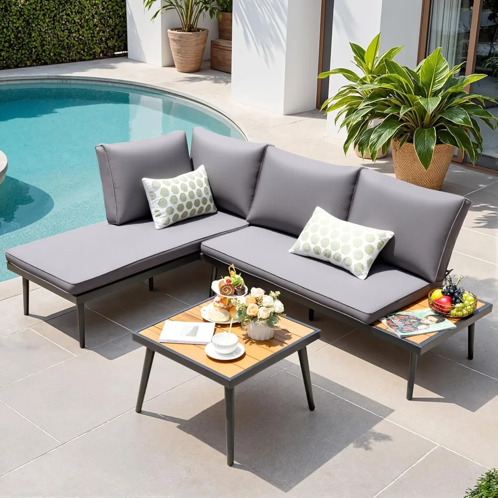 Outdoor Sectional Furniture Patio Sectional Sofa with Acacia Wood Table,with All-Weather Cushion,Patio L-Shaped Conversation Set
Outdoor Sectional Furniture Patio Sectional Sofa with Acacia Wood Table,with All-Weather Cushion,Patio L-Shaped Conversation Set